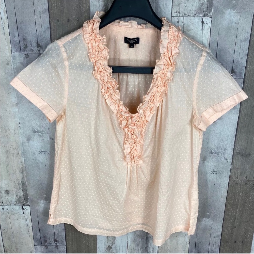 3/$25🛍️ Talbots Swiss Dot Ruffle Blouse Top